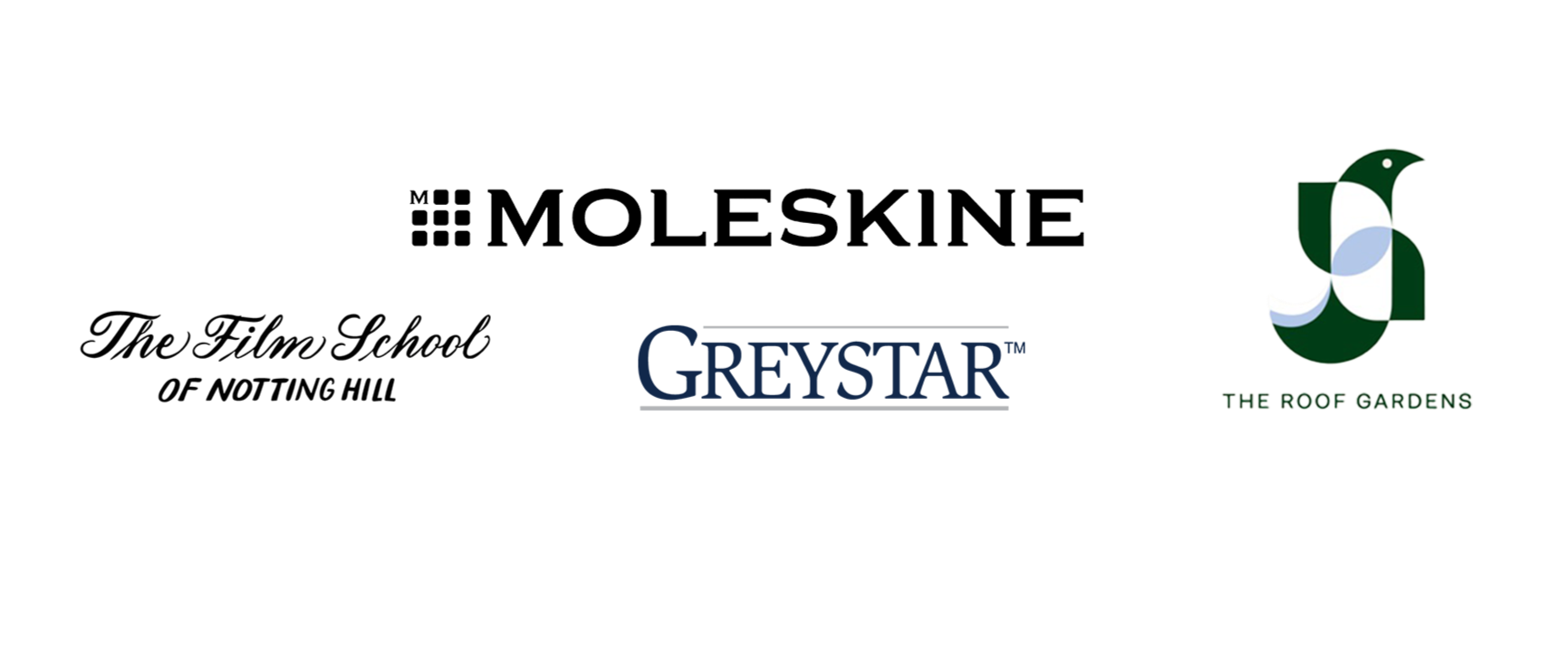 Logo featuring black, green, white, and blue elements promoting Molekine, GREY MAT, and the Roof Gardens.
