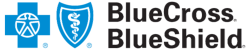 BlueCross BlueShield logo with a blue cross and shield icon.  Mental health, wellness, and psychiatry services offered to insurance members.