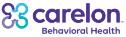 Carelon Behavioral Health logo with a blue and purple geometric icon and text.  Mental health, wellness, and psychiatry services offered to insurance members.