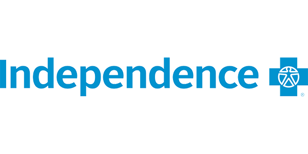 The logo of Independence Blue Cross with blue text and a blue and white symbol on the right.  Mental health, wellness, and psychiatry services offered to insurance members.
