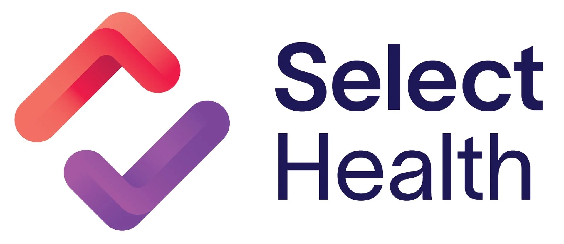 The logo for Select Health features two checkmarks, one red and one purple, along with the text "Select Health" in dark blue.  Mental health, wellness, and psychiatry services offered to insurance members.