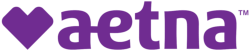 Aetna company logo in purple with a heart icon.  Mental health, wellness, and psychiatry services offered to insurance members.