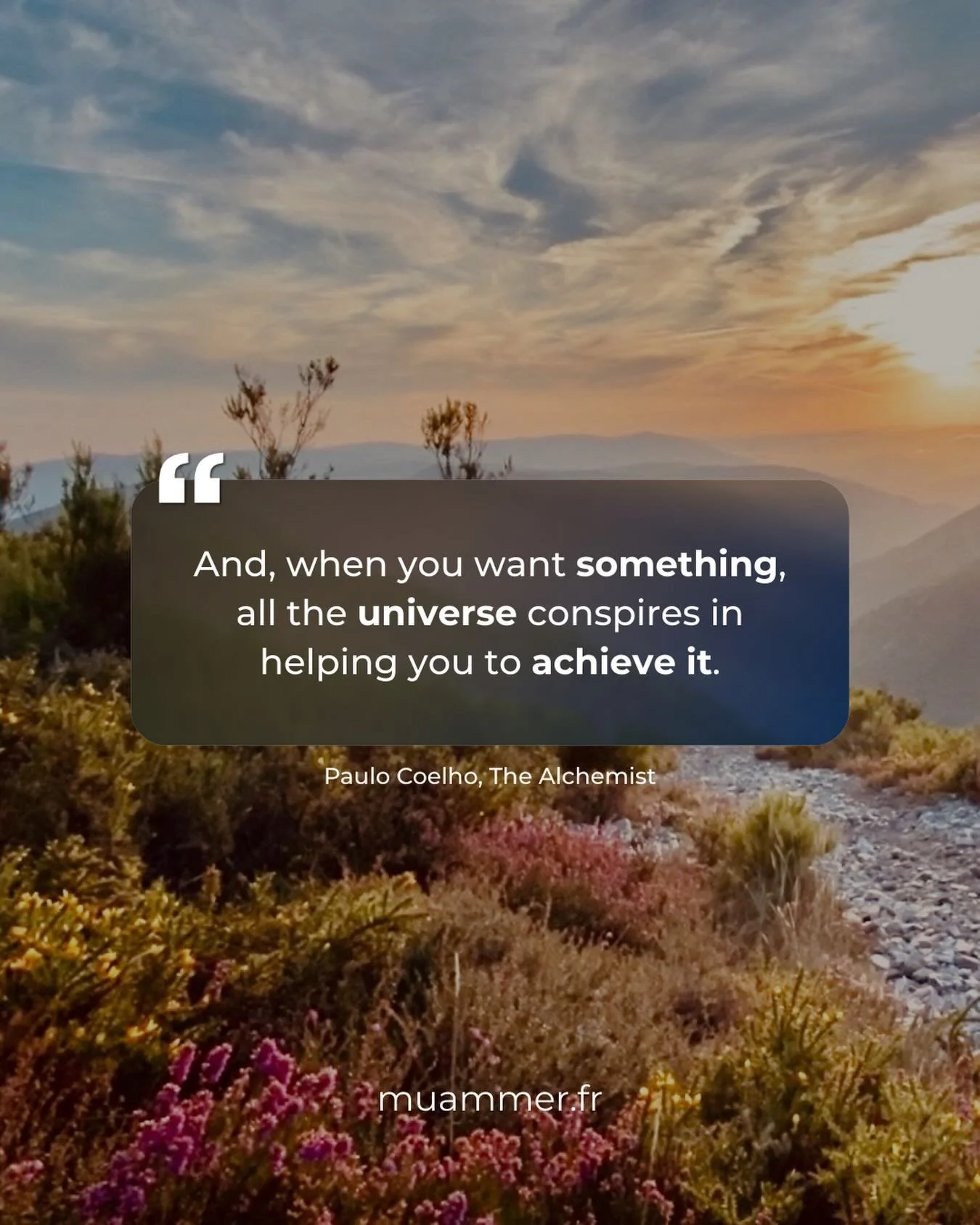 And, when you want something, all the universe conspires in helping you to achieve it.

Paulo Coelho, The Alchemist