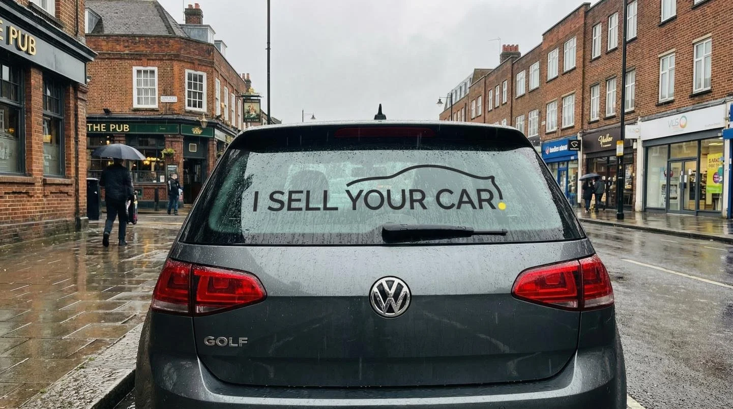 vw golf london rainy day street