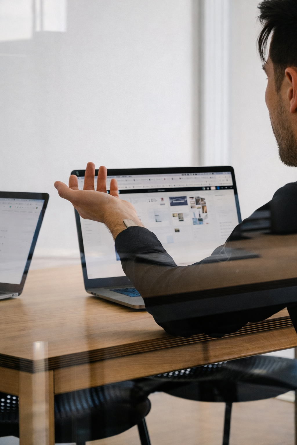 explaining in front of a notebook