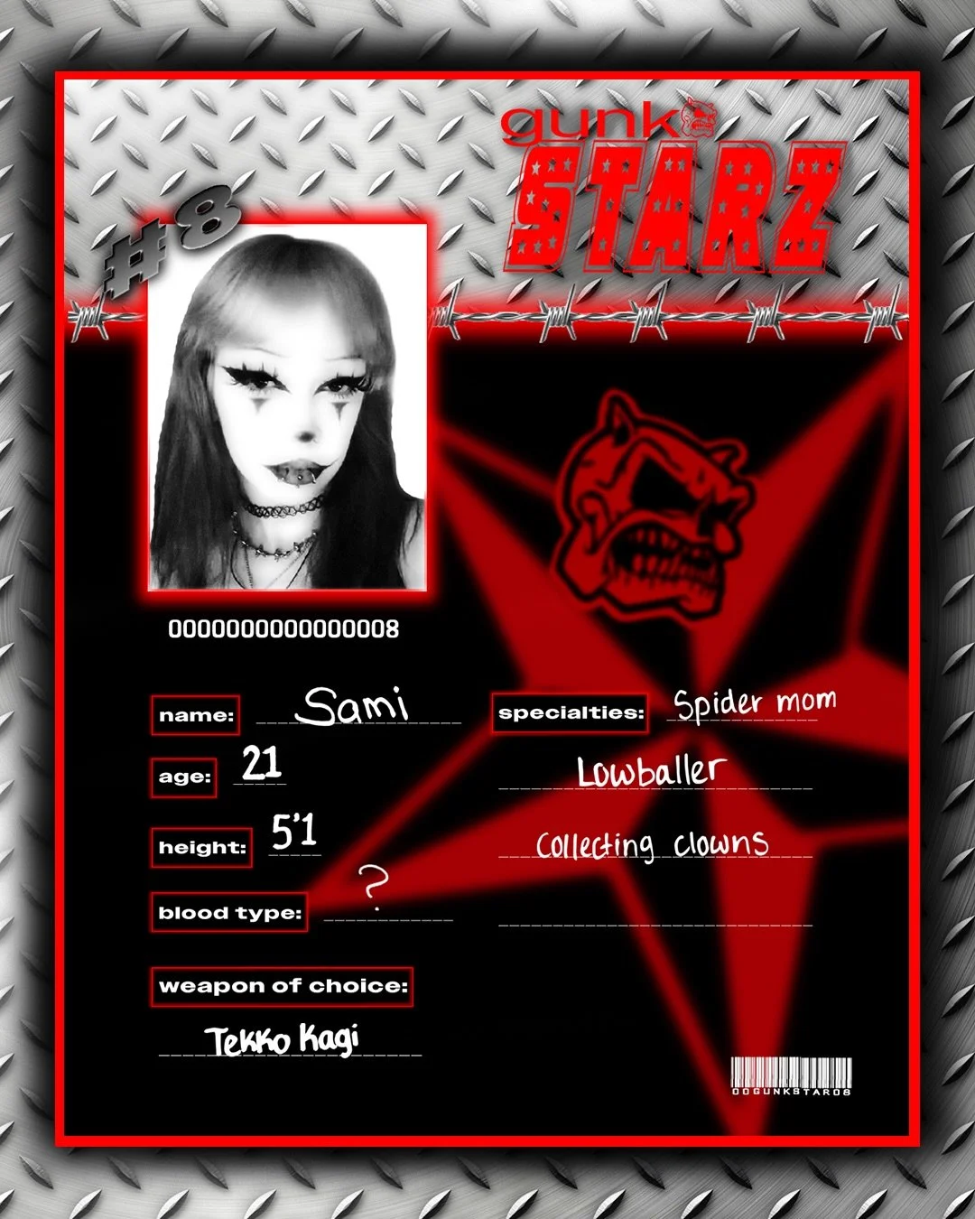 Gunkstar 000008 is Sami, an OG gunk girl with a need for speed 🫡🪖 ✯ 

✯ ✯ ✯ 

#gunkstarz #gunkmagazine #gunkbrand #rva