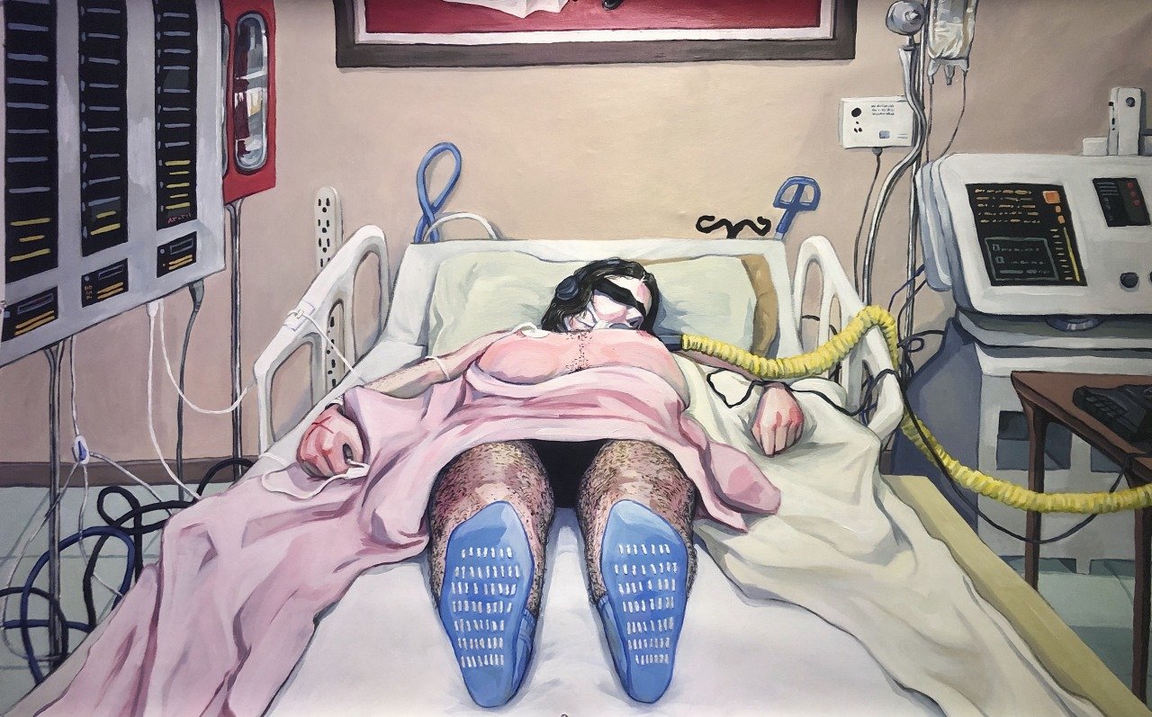 ["Tabula Rasa" - 
Acrylic and molding paste on canvas, 32” x 51”, 2021]

Inspired by the Montreal Experiments of 1957-64, under the direction of Donald Ewen Cameron at Allan Memorial Institute, and his attempts to perfect his “psychic driving” techni