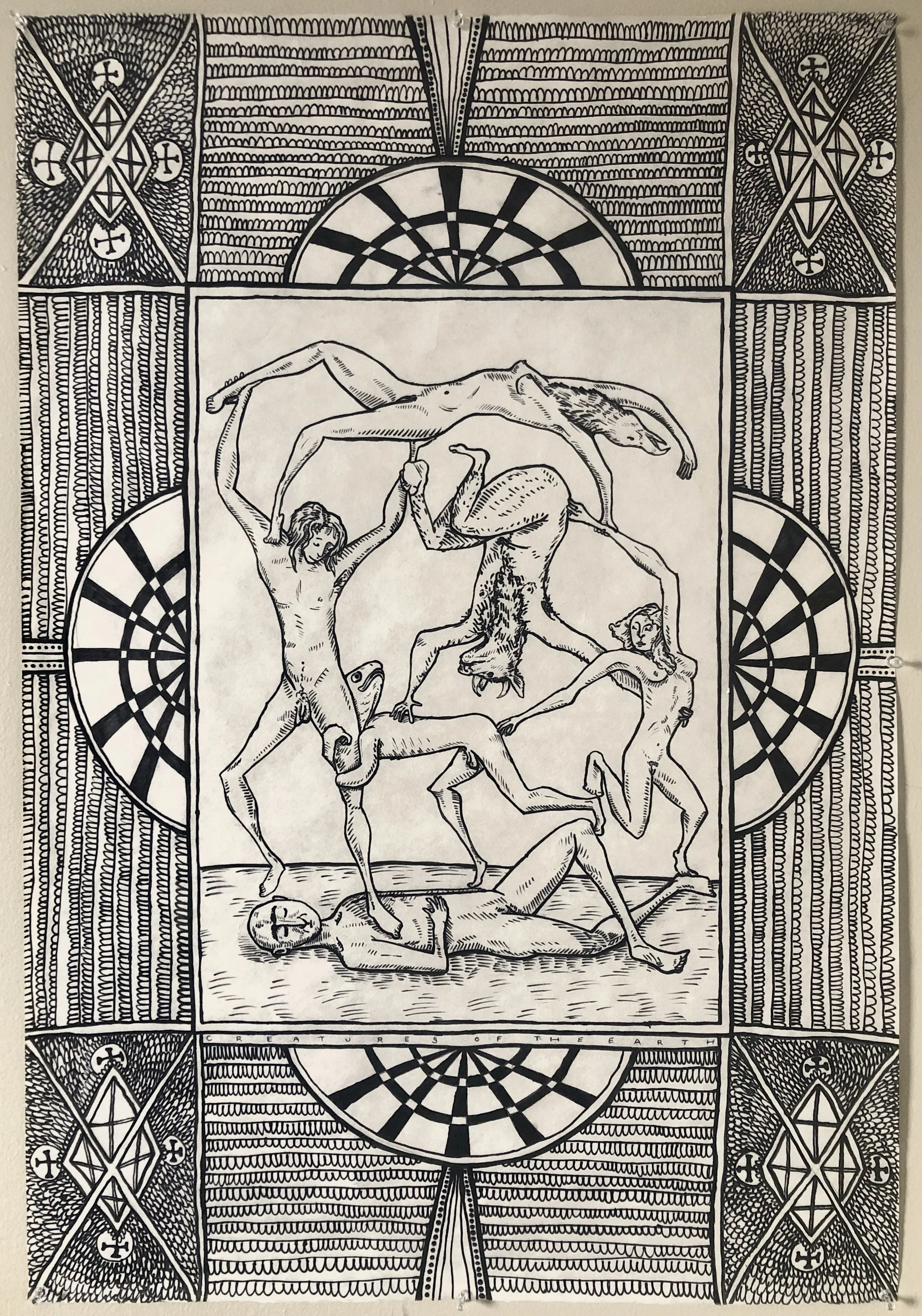 ["The Dance" - Pen and copic marker on tracing paper, 24" x 36"]