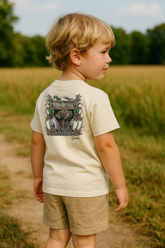 Boys Duck Hunting Lab Graphic Tee | Mallard Duck Blind Outdoor Shirt | Bella Canvas