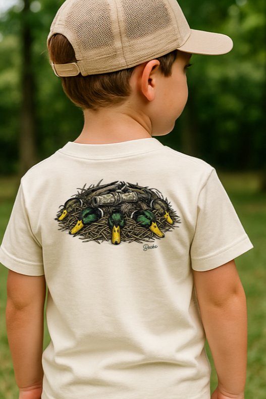 Mallard Ducks & Shotgun Shells Shirt | Boys Duck Hunting Graphic Tee | Bella Canvas