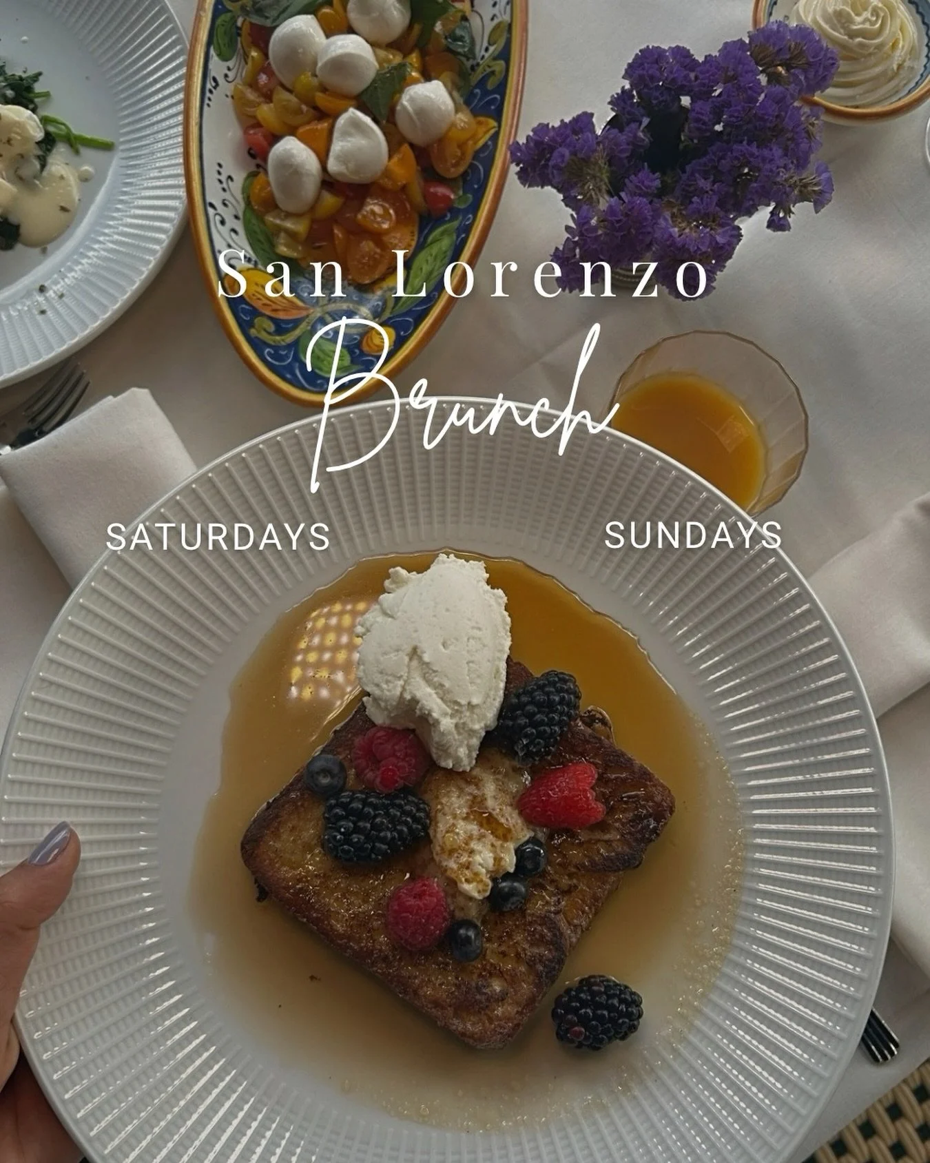 Brunch, the Italian way now every Saturday &amp; Sunday by the river 🇮🇹✨

For $95 per couple, enjoy six dishes made to share. 

Gather your favorite person and make a ritual out of it. 🍽️🥂