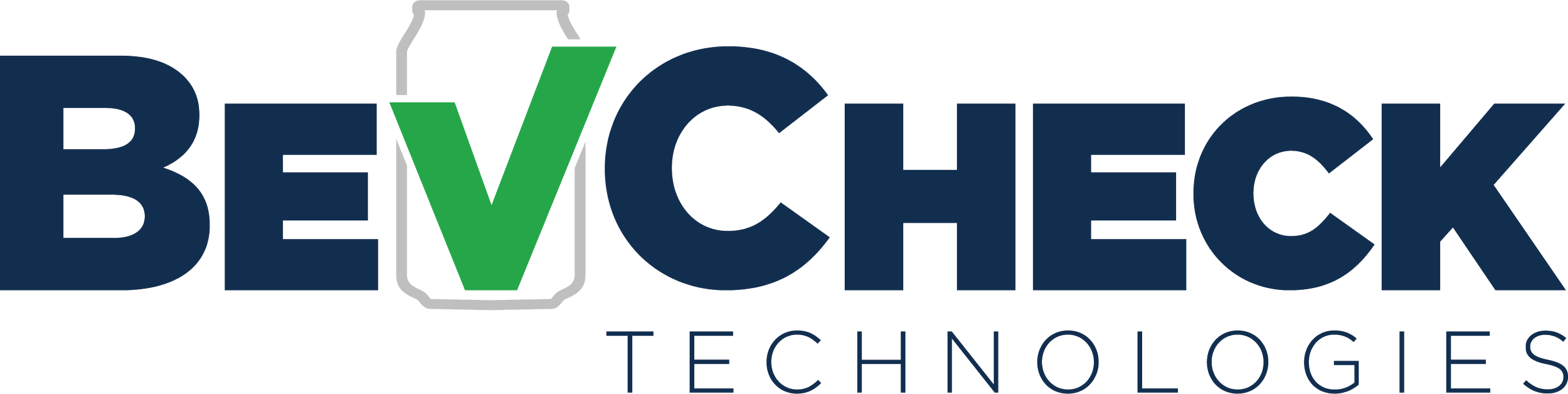 Logo for BEVCheck Technologies with a green checkmark inside a gray outline of a battery.