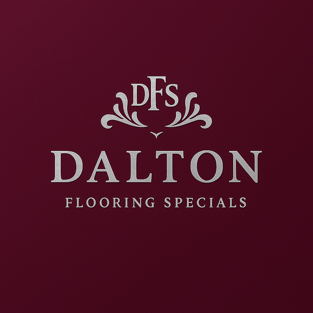 Logo for Dalton Flooring Specials with the initials DFS above the name DALTOn and the words Flooring Specials below on a maroon background.