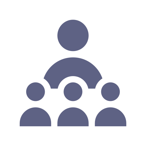 Icon of a person at the top connected to three people below, representing a hierarchy or team structure.