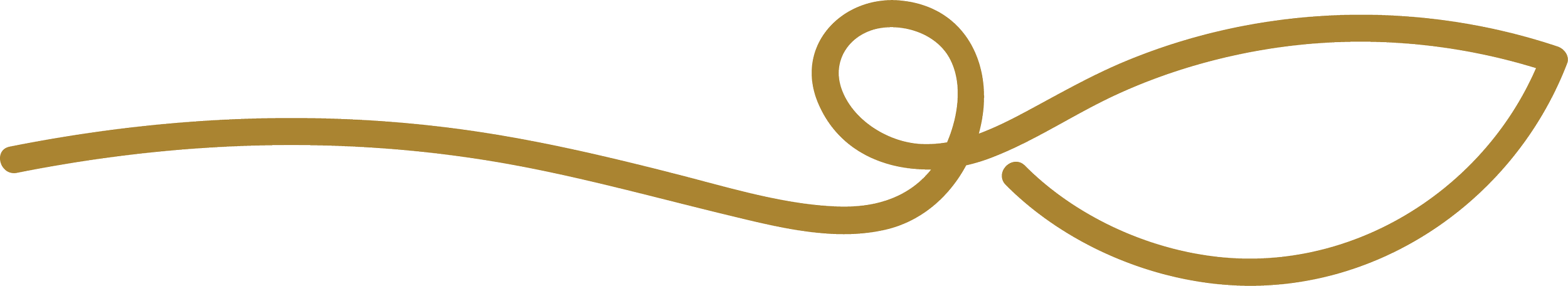 Stylized gold-colored leaf design with a curved line and a leaf shape.