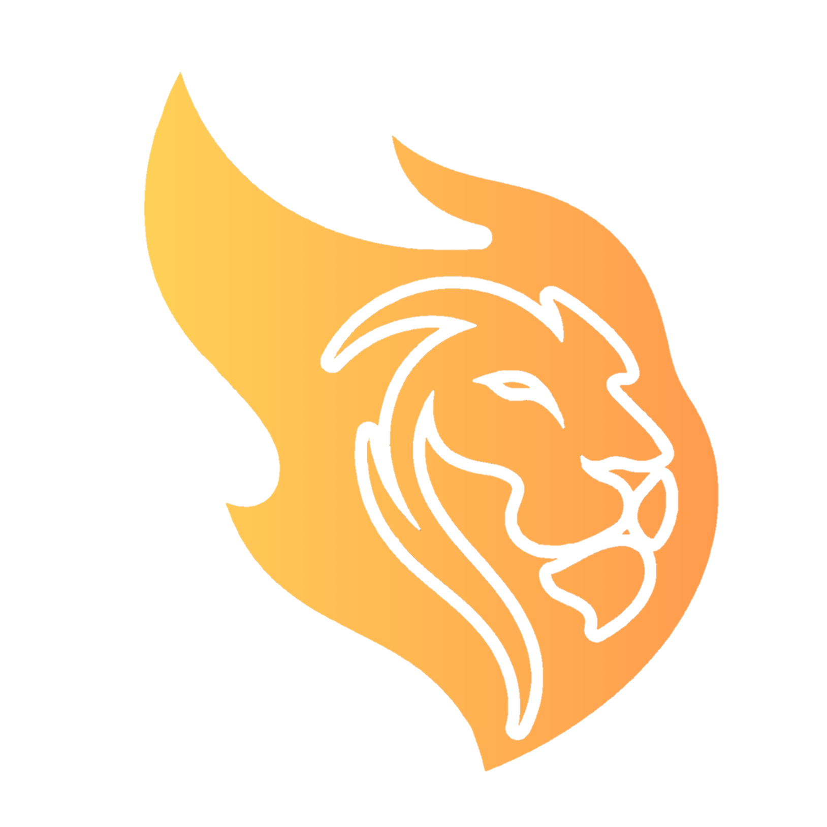 Stylized lion's head logo with a gradient of orange and yellow colors.