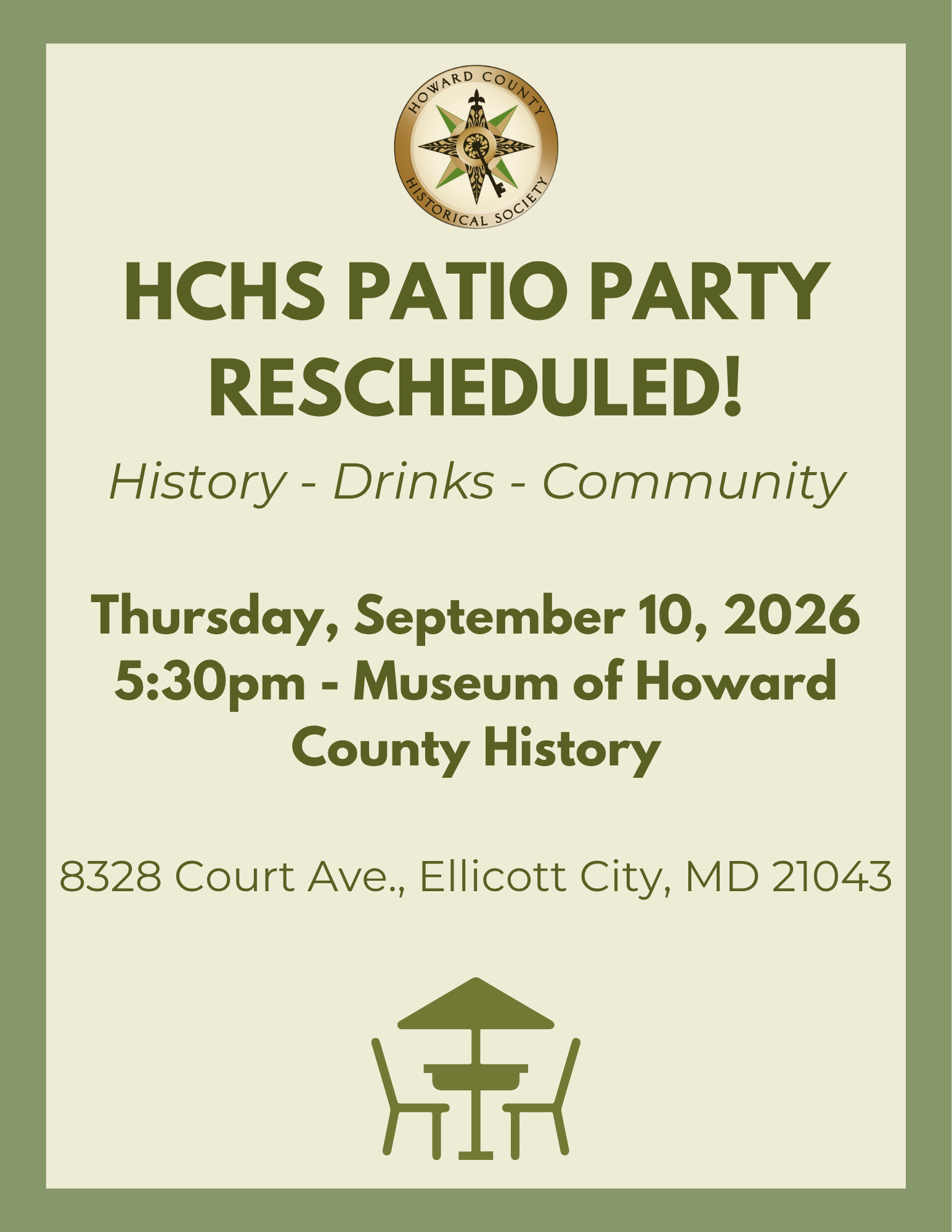  HCHS Patio Party Fundraiser Rescheduled!