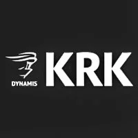 Logo met een styliseerde vogel en de letters 'KRK' op een zwarte achtergrond