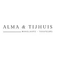 Logo van Alma & Tijhuis, makelaars en taxateurs, op een witte achtergrond.