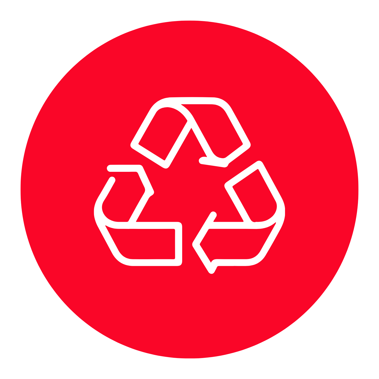 Recycling symbol with a star in the center on a red circular background.