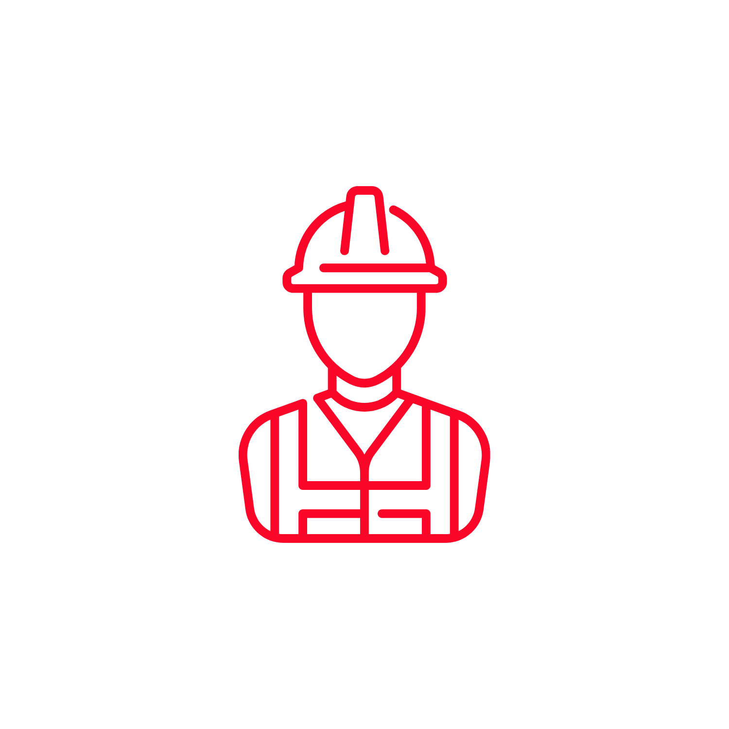 Outline of a construction worker wearing a hard hat and safety vest.