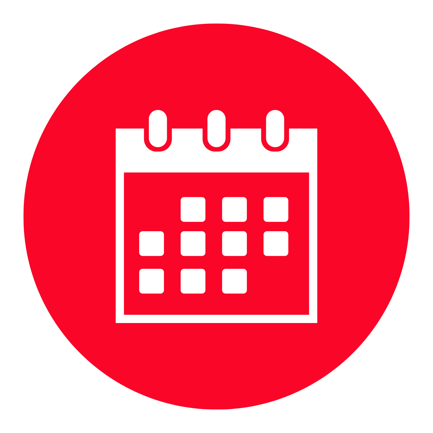 Red circular background with a white calendar icon.