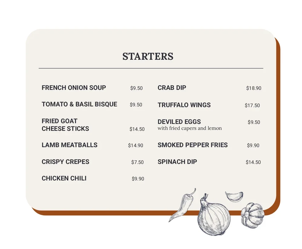starters menu