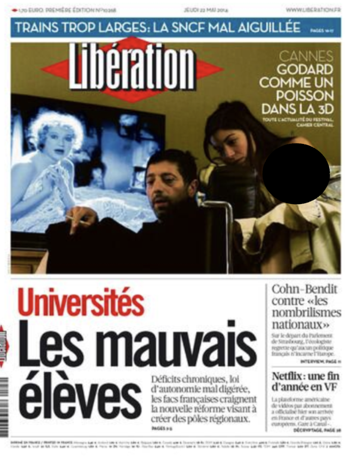 Couverture du journal Libération Jean Luc Godard