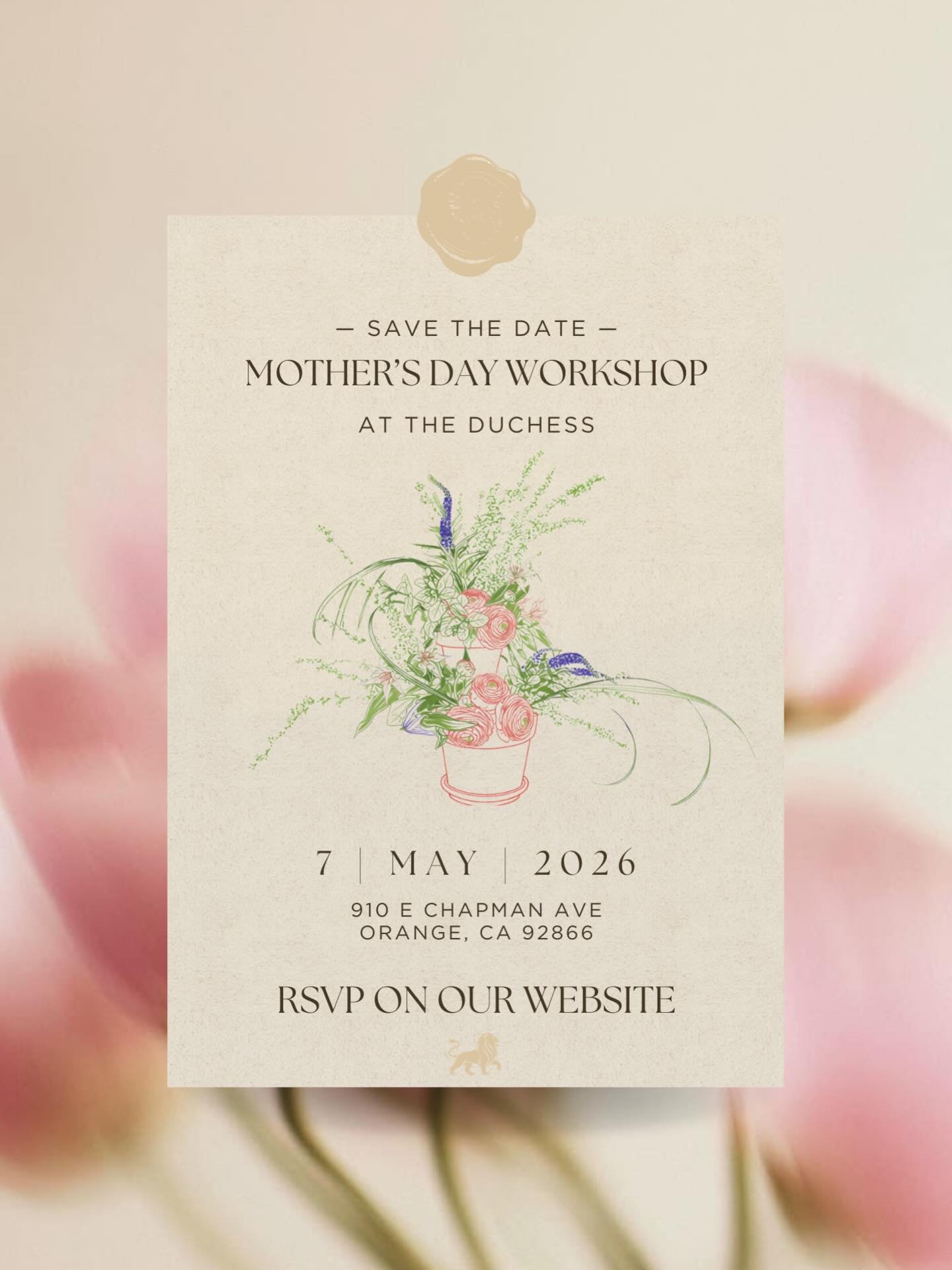Gather, create, and celebrate Mother&rsquo;s Day with us🤍

Our Mother&rsquo;s Day Floral Workshop is happening Wednesday, May 7th from 11am-1pm! Join us for hands-on fun creating beautiful blooms.

Space is limited! RSVP on our website or using the 