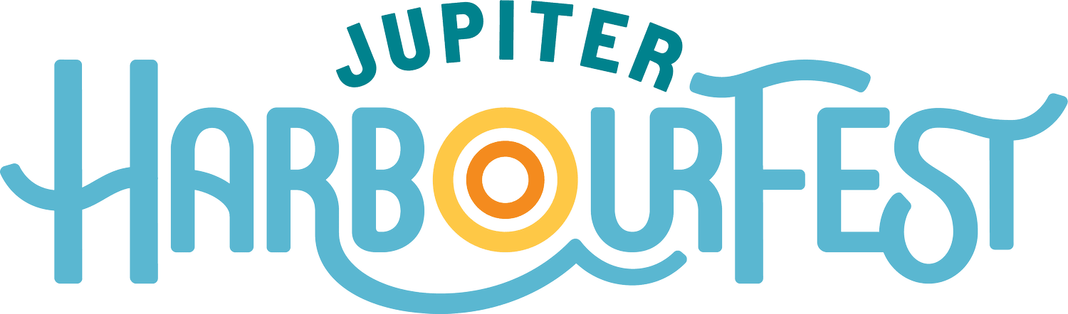Logo for Harbortown Harbourfest featuring the text 'Jupiter' above 'Harbourfest' with a stylized sailboat and bright colors.