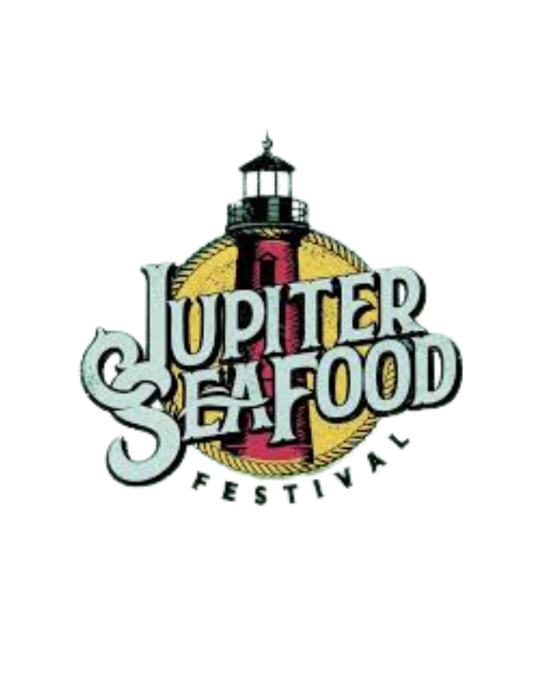 Colorful logo for Jupiter Sea Food Festival featuring a lighthouse and stylized text