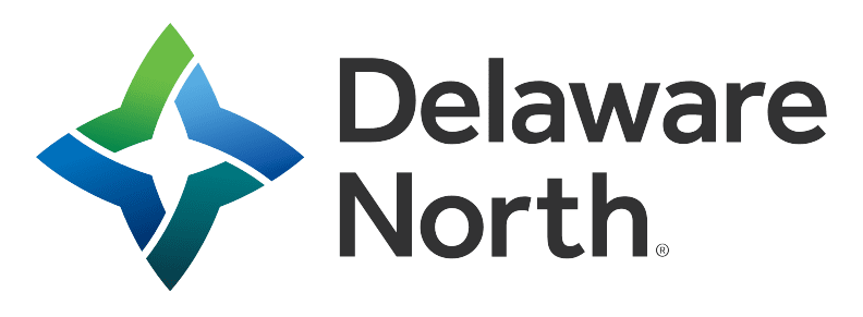 The Delaware North logo featuring a stylized four-piece emblem in green, blue, and teal next to the text "Delaware North" in black.
