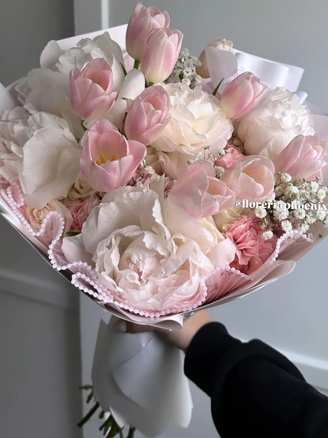 freesyle Seasonal mixed bouquet, pearl liner, Princess wrap. 