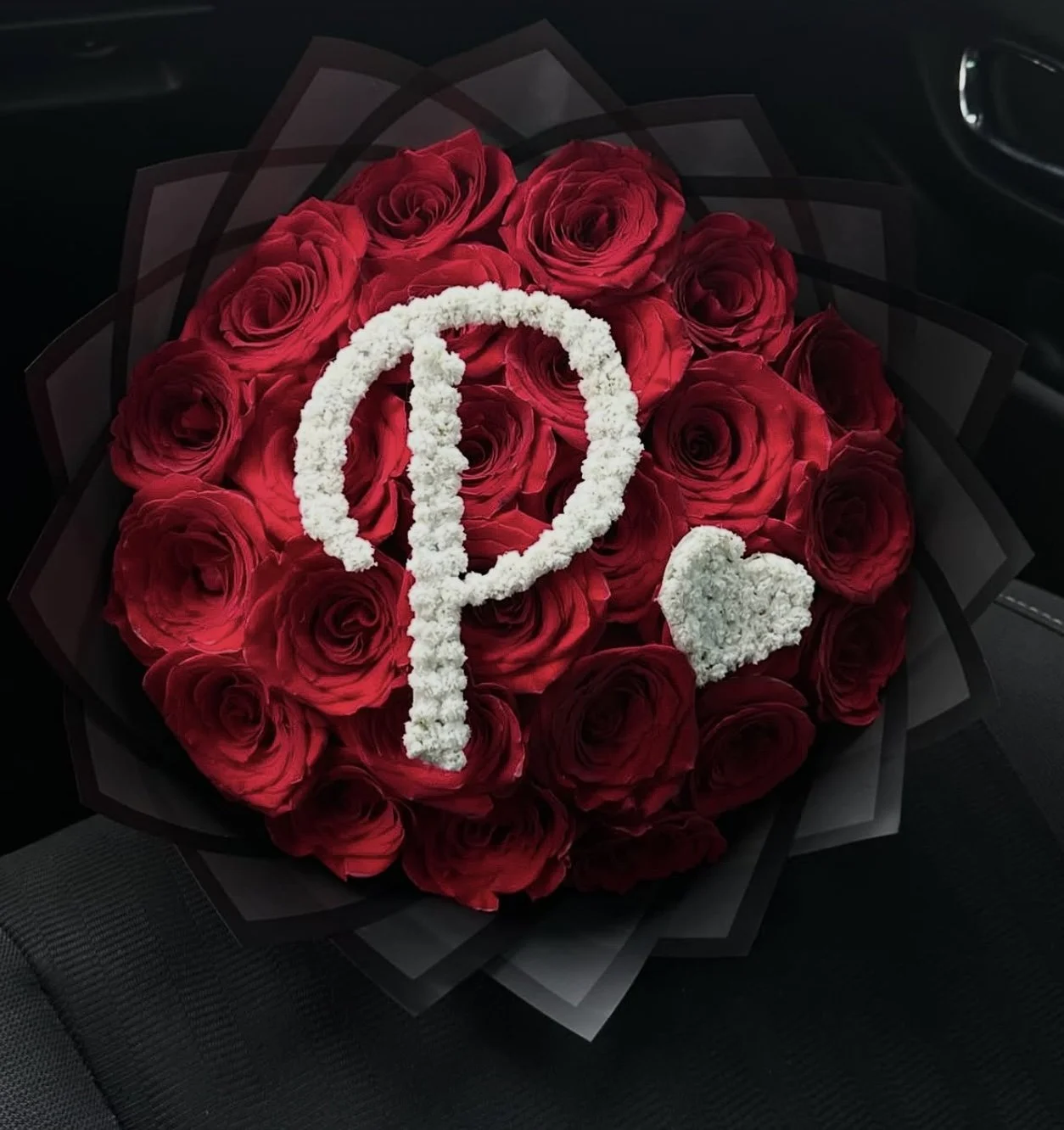 25 Roses With Floral Letter and Floral Heart