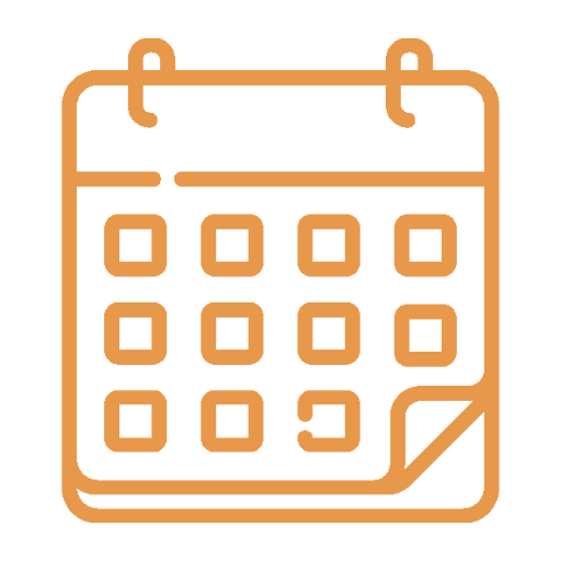 Calendar icon with a grid of squares and a page corner turned down.
