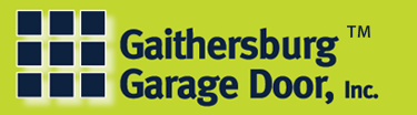 Logo for Gaithersburg Garage Door, Inc. with a green background, blue 9 square checkerboard pattern, and black text.