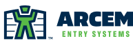 Logo for ARCOM Entry Systems featuring a stylized figure and the company name.