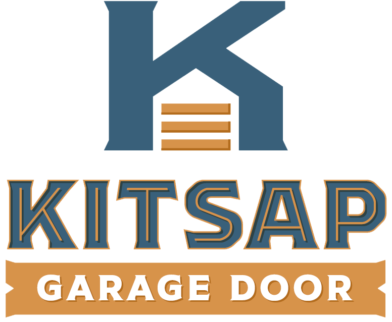 KITSAP Garage Door logo with a large blue "K" and a garage door icon above the text.