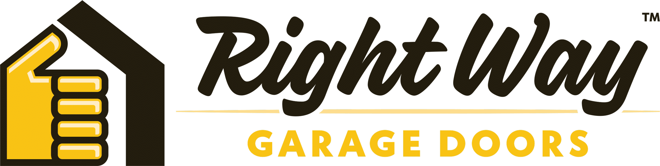 Logo for Rightway Garage Doors with a yellow garage door and black text.