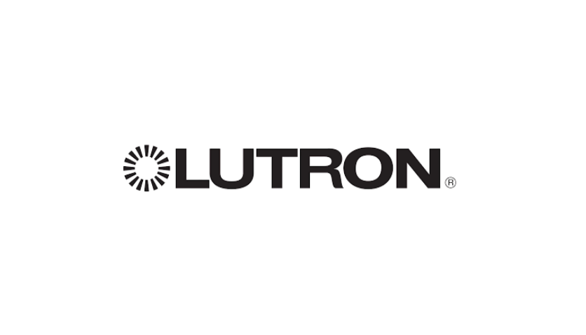 Lutron logo with a circular loading symbol to the left of the text
