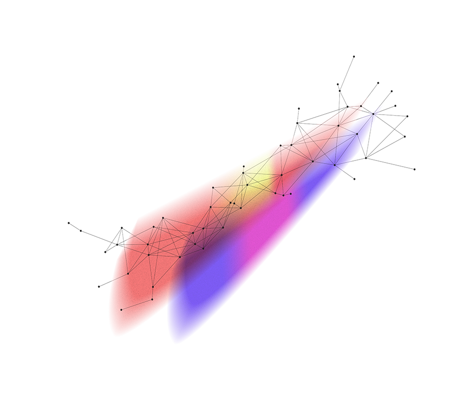 Digital abstract art with colorful geometric shapes, connected lines, and gradient shading.