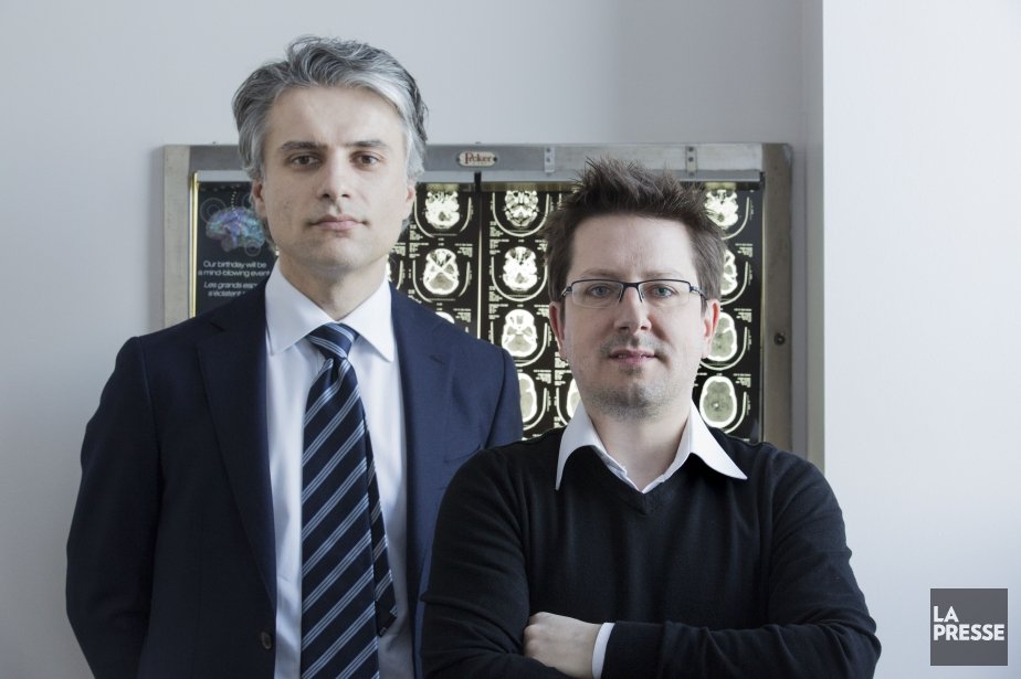 Dr Kevin Petrecca, neurochirurgien, et de Frédéric Leblond, professeur en génie physique.