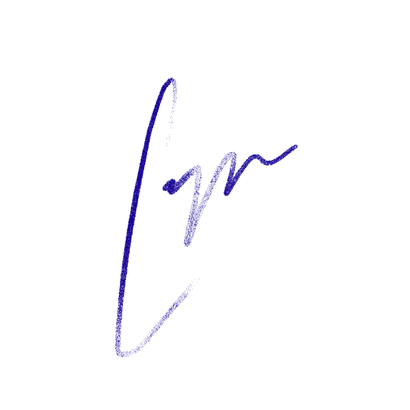 Cursive-like signature in indigo color
