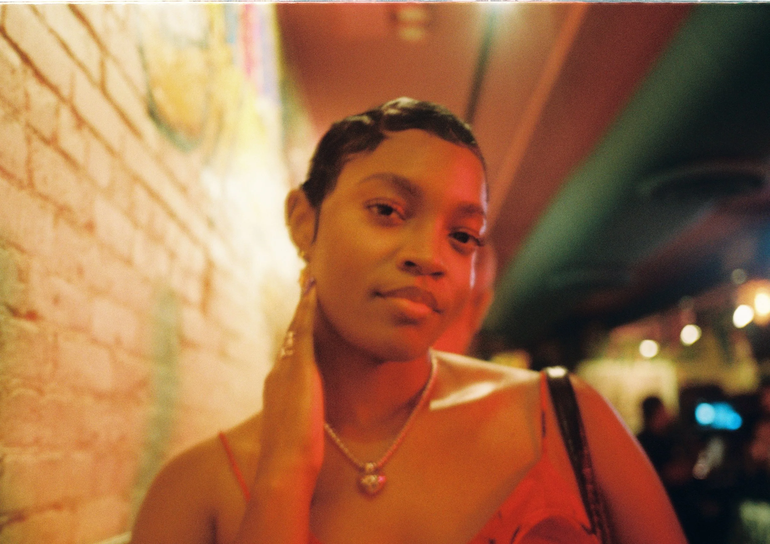 Close-up of Noelle in restaurant