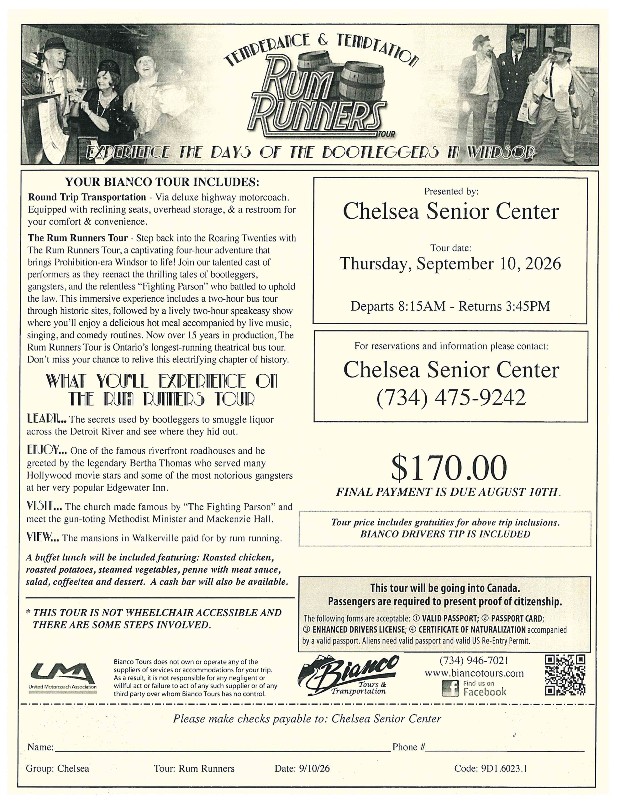 Chelsea Senior Center Rum Runners September 2026