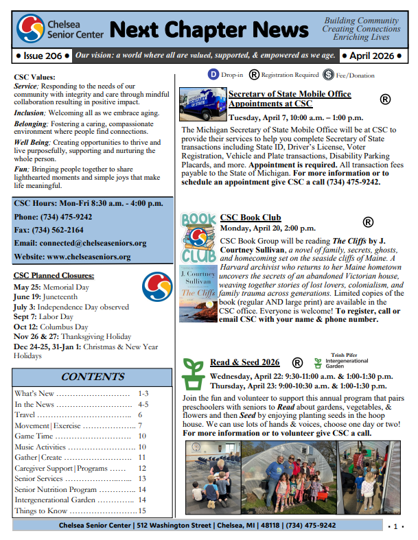 Chelsea Senior Center April 2026 Newsletter