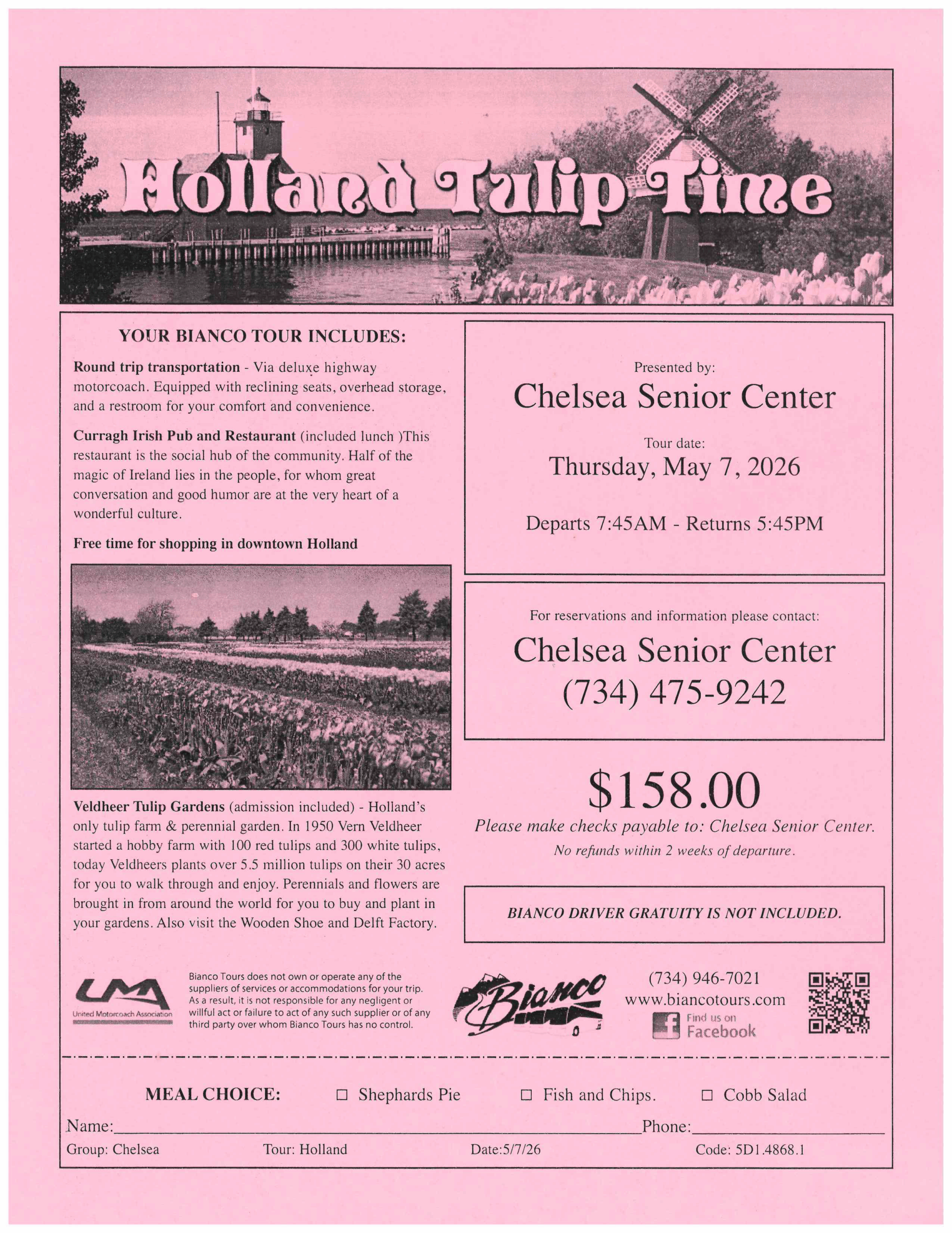 Chelsea Senior Center Holland Tulip Time May 2026