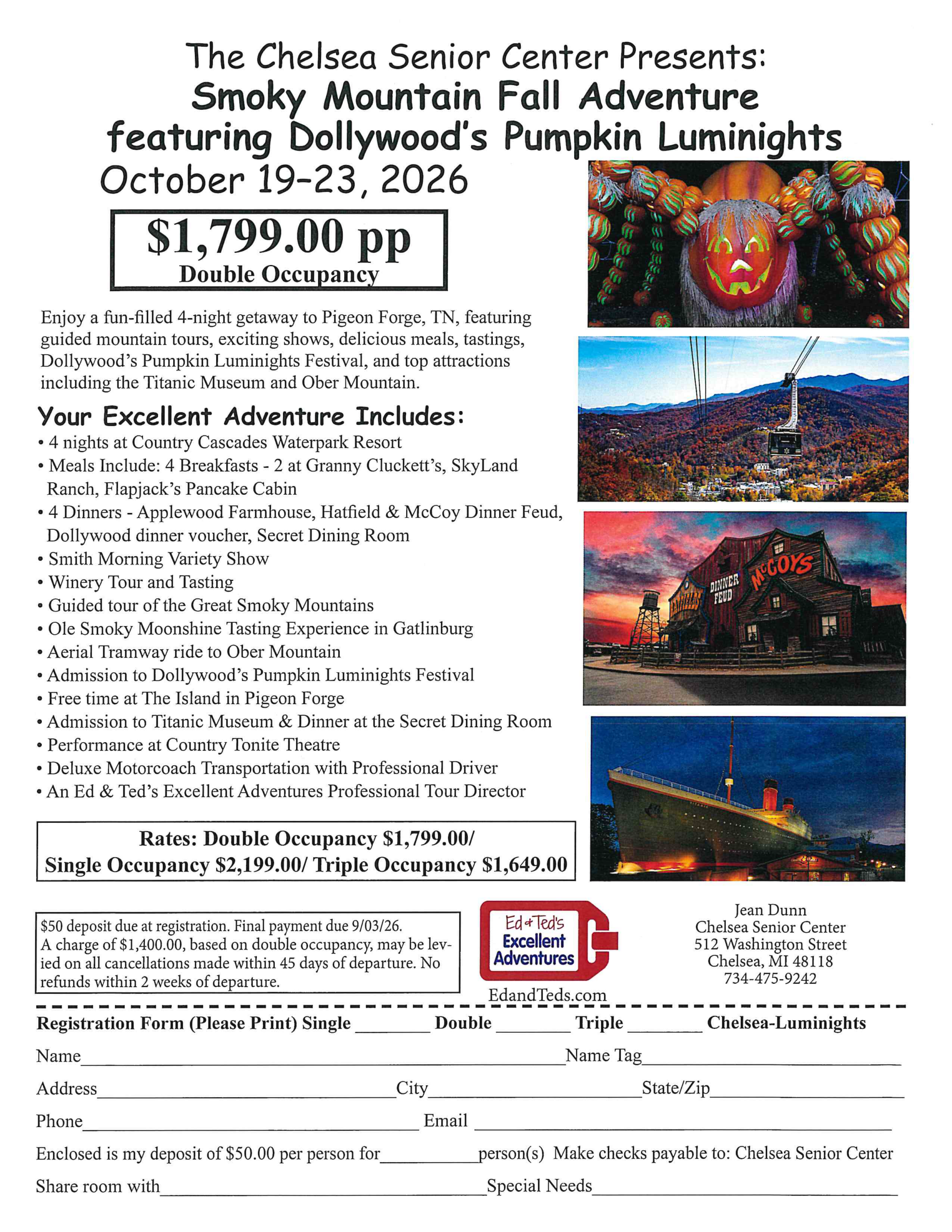 Chelsea Senior Center Smokey Mountain Fall Adventure October 2026