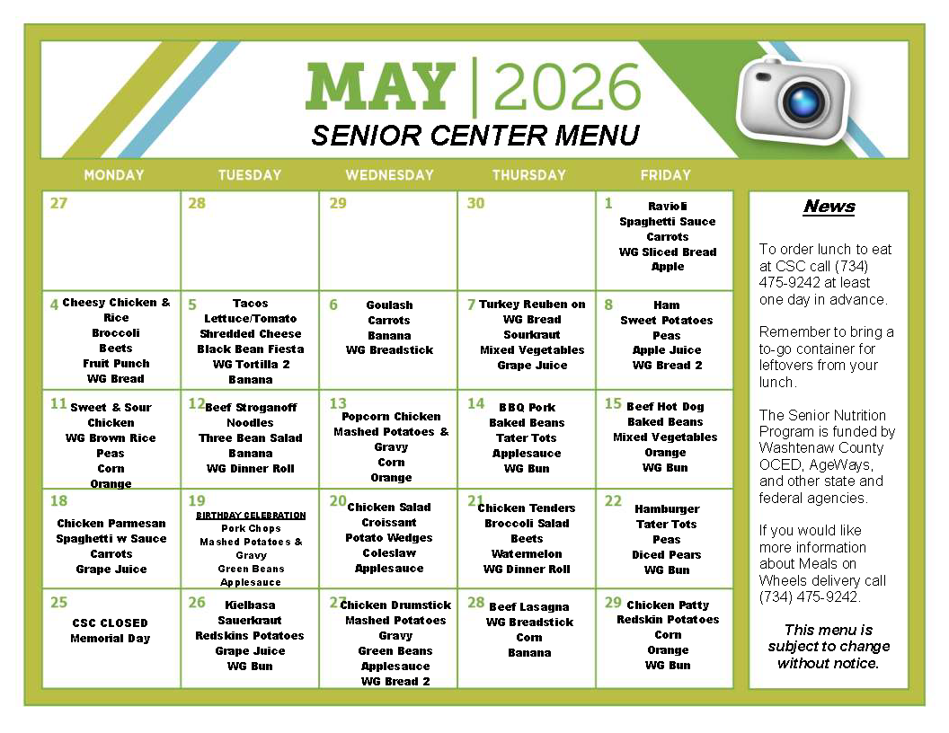 Chelsea Senior Center May 2026 Menu