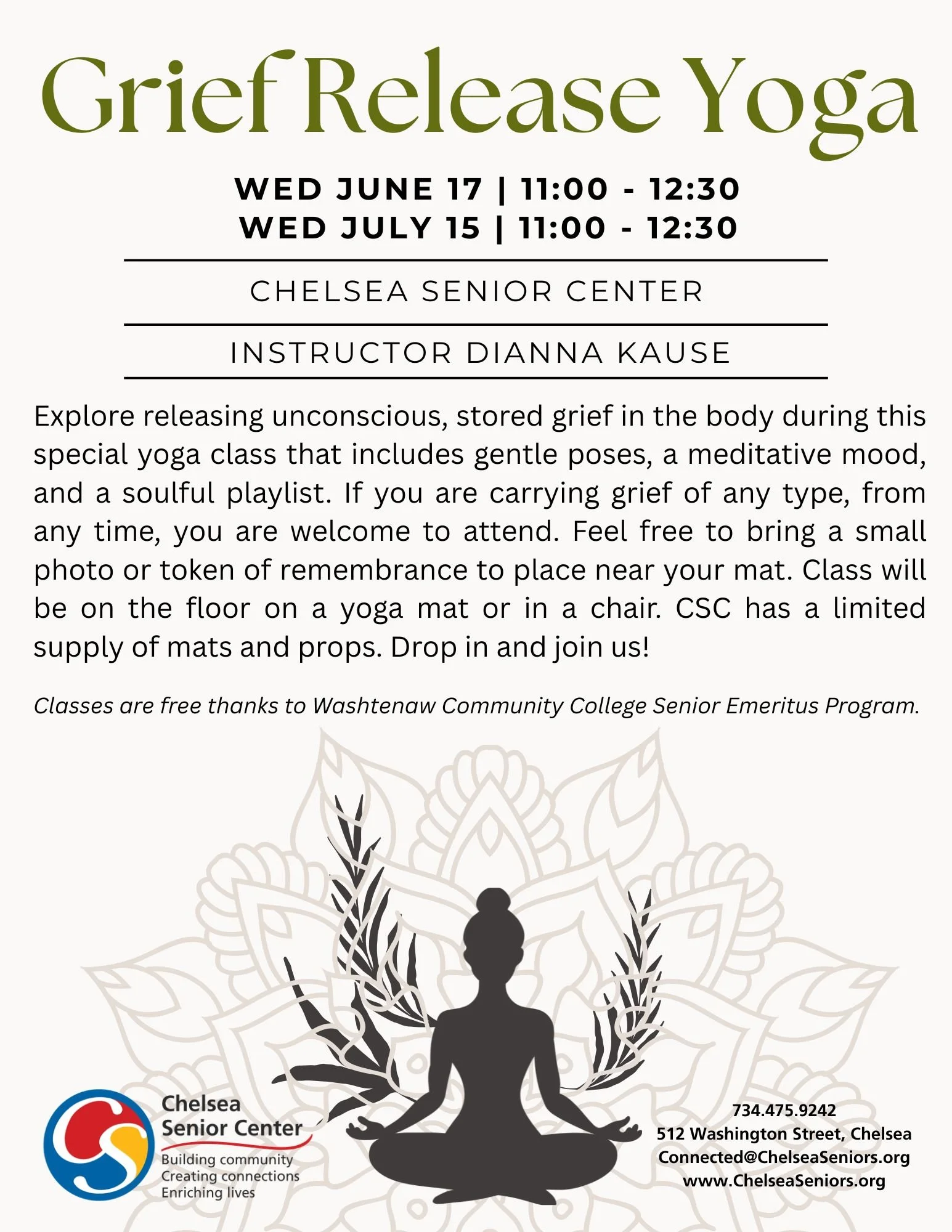 Chelsea Senior Center Grief Release Yoga July 2026